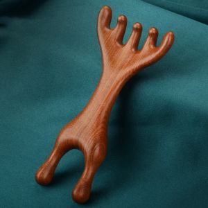 OPEAREY 1Pc/2Pcs ไม้หอมไม้จันทน์ หวีนวดเส้นเมอริเดียนสำหรับร่างกาย สองหัว กวางเขากวาง การดูแลสุขภาพ เครื่องมือป้องกันไฟฟ้าสถิตย์ หวีนวดบำบัดด้วยไม้