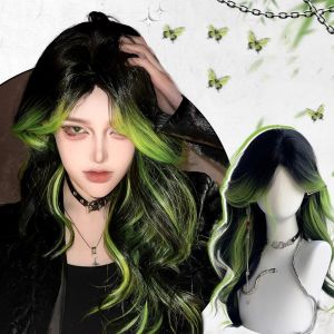 FUNNYDA Phong Cách Gothic Tóc giả nhiều lớp màu xanh ombre màu đen Halloween Phần giữa Tóc Giả sóng dài Dễ thương Thoáng khí Tóc giả hóa trang Lolita Dành cho Nữ