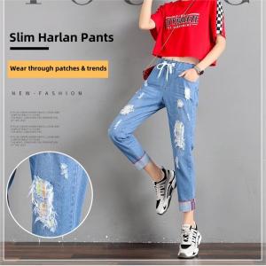 Jeans for Women Pleated Jeans Harlan Pants Hole Jeans Female Loose Casual Nine Points Pants Elastic Large Size Was Thin Pants Tide highwaist pants women Womens Jeans pantalon pantalong pang babae denim