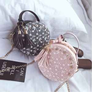 100% Import Tas Selempang Wanita Bentuk Bulat Motif Bunga / Sling Bag Slingbag Wanita Murah / Tas Fashion Slempang Bahu Wanita Import Korea - T49148
