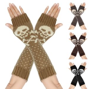 MAYIT 1Pair Vải acrylic Găng tay giữ ấm không ngón Vải dệt co giãn Dài vừa phải Vòng tay hình đầu lâu Thời trang Thoáng khí Găng tay dệt Trang phục hóa trang Halloween