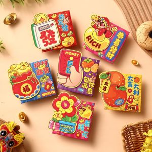 DECALI 6Pcs Truyền thống Phong bì đỏ năm Sửu 2027 Giấy Nhiều màu sắc Phong bì đựng tiền hình hoạt hình Túi quà tặng Họa tiết hỗn hợp Phong bì đỏ mừng Tết Nguyên Đán. Lễ hội mùa xuân