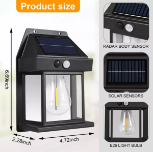 solar wall light solar smart sensor wall light double Light outdoor lamp wall light body sensing night Bulb Three-mode Tungsten wall light Garden Villa Courtyard Night Lamp