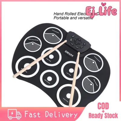 Ej. Life Bộ Trống Điện Tử 9-Pad Thực Hành Bàn Trống Điện Tử USB Di Động Cuộn Lên Bàn Tập Trống Với Bàn Đạp & Dùi Trống Cho Người Mới Bắt Đầu trẻ Em Người Lớn