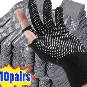10pairs Non-slip Nylon Gloves / Men Non-Slip Nylon Working Gloves / Wear-Resistant Site Anti-Fouling Hands Riding Protective Gloves