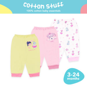 Cotton Stuff Best Friend Collection Baby Pajama Pants for Girls 100% Cotton Baby Clothes 3pcs (3-24 Months)