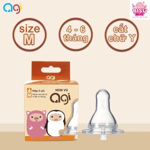 Núm vú bình sữa Agi cổ hẹp size S/M/L Hộp 2 cái