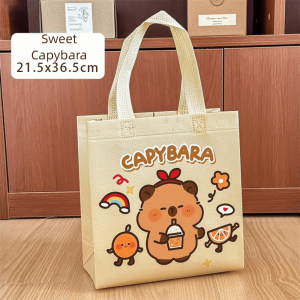 A5TG Không dệt Túi tote hình chuột lang nước Túi xách mua sắm Di động Túi vải in hình capybara Dễ thương Tái sử dụng Túi đóng gói