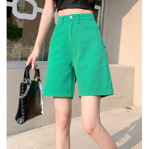 มี6สี กางเกงยีนส์ขาสั้นผู้หญิง ธรรมดาธรรมดา เอวสูงเอว แบบตรง หลวมหลวมๆ กางเกงครอป