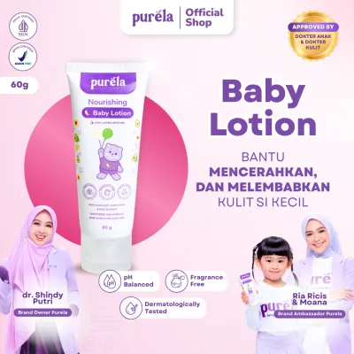 PURELA Nourishing Baby Lotion 60 gr - Lotion Bayi Untuk Mencerahkan Kulit - Bahan Alami dan Organik