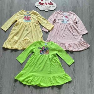 Váy cotton tay dài VNXK bé gái in hình Pony Elsa Minnie Mickey Kitty