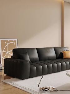 Leather Sofa Square Minimalist Living Room Small Apartment Tofu Block Sofa Light Luxury Black Sofa