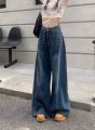 Womens long and wide tube jeans, high back KABICO womens jeans Ulzzang_K61. 