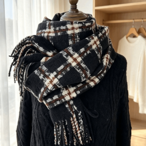 DOOUR Cashmere giả Khăn quàng cổ nữ Đậm đặc Họa tiết kẻ sọc Khăn quàng cổ mùa đông Bền bỉ Thanh lịch Khăn choàng thời trang Trang phục Thu Đông
