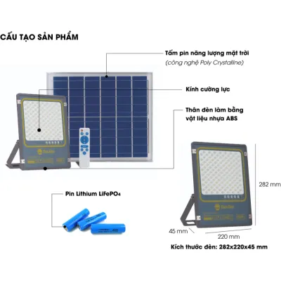 Đèn pha năng lượng mặt trời Rạng Đông CP03.SL.RAD 100W 200W 300W chống nước chiếu sáng biển quảng cáo và sân vườn