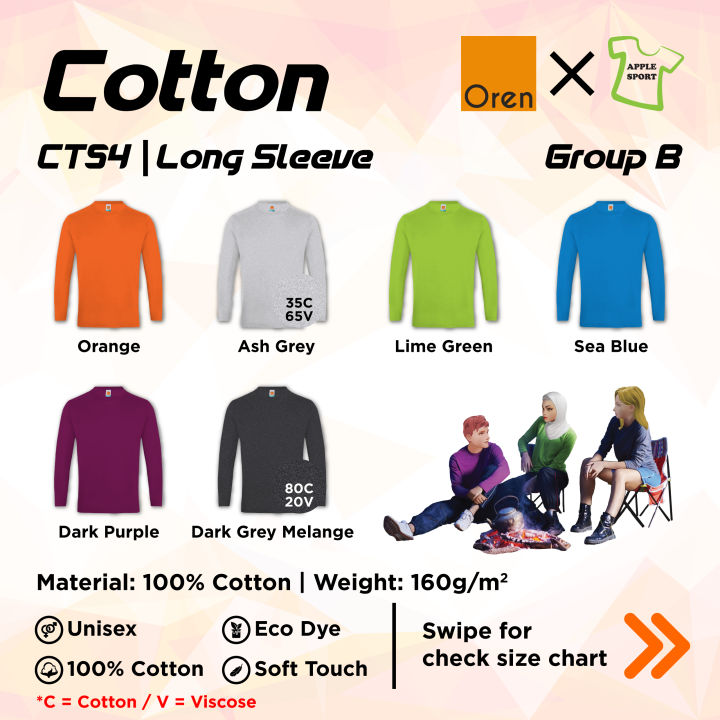 OREN SPORT Long Sleeve 100% Cotton Plain Round Neck T-Shirt