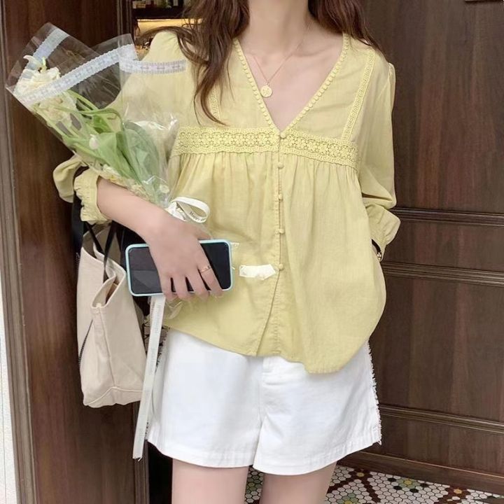 𝙁.𝙔 𝙨𝙩𝙪𝙙𝙞𝙤𝙨 🌸พร้อมส่งจากไทย🌸NO.304 เสื้อเชิ้ต คอวี ปักลาย แฟชั่นฤดูร้าน ...