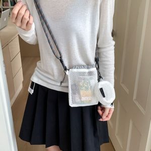 EFSGD แบบเกาหลี กระเป๋าตาข่ายไนลอน สายรัด กระเป๋าสะพายข้าง กระเป๋าสะพายตาข่าย ลำลอง กระเป๋าเครื่องสำอาง กระเป๋าโทรศัพท์ ผู้หญิง