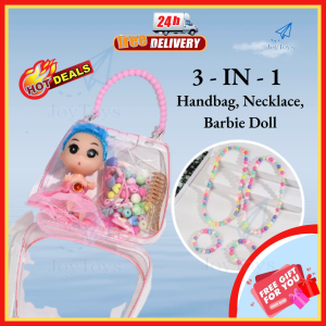 JoyToys Kids DIY Handcraft Beads Necklace With Barbie Doll Toys Birthday Gift For Kids Girls Mainan Barbie Mainan Perempuan Gelang Mainan Gelang Manik Buat Gelang Hadiah Budak Perempuan 儿童手提包包串珠套装
