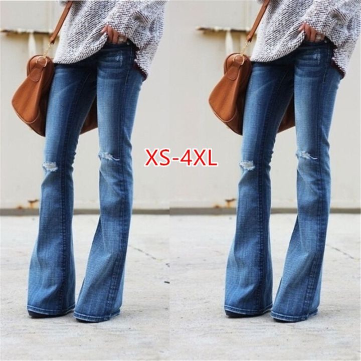 Plus Size XS-4XL Women Flare Jeans Spring Summer Autumn Fashion