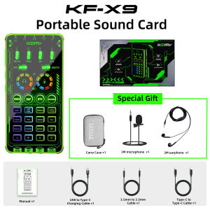 Koorfly X9 Portable Sound Card Complete Set with Case Noise Cancelling Audio Mixer for Mobile Phone PC Karaoke YouTube Streaming