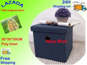 Foldable Poly Linen Footstool Storage Box Stool 30x30x30 Rectangular Storage Stool Sofa Folding Storage Chair