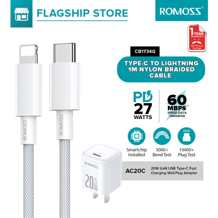 Usb Type Iphone Original Charger And Cable Romoss CB1734&AC20C