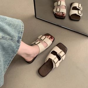 IELGY Vintage Birkenstock Slippers PU 2024 Fashion Summer Flat Sole Soft Sole Sand