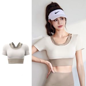 HOLA Women Yoga Shirt Short Sleeve Padded Sports Crop Top Fitness Gym Clothing Workout Tops Running Tights T-Shirt