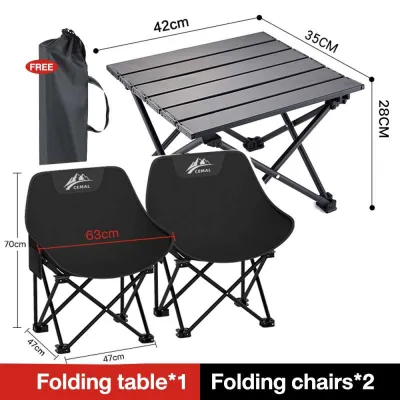 【Black 3-piece set】【Elysee】 (2 CHAIRS 1 TABLE )camping Portable Outdoor foldable chair light Beach chair fishing chairLeisure folding recliner table and chair set camping