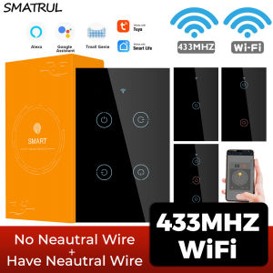SMATRUL WiFi Chuyển Đổi Công Tắc Đèn Tường Thông Minh Dây Trung Tính Không Cần Bộ Hẹn Giờ Điều Khiển Cảm Ứng Tiêu Chuẩn 4 Gang Mỹ Tự Động Hóa Nhà Hỗ Trợ Cho Google Nhà/Nest & Amazon Alexa 220V-240V