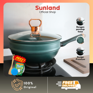 Sunland Panci Wajan Premium Persegi Delapan Maifan Stone 32 cm Anti Lengket Double Bottom PF06