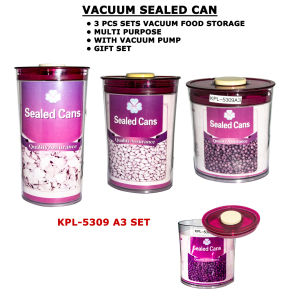 Vacuum Sealed Canister Set KPL-5309 A3 with 3 Pieces 2400 ML 1500 ML 1000 ML Multi-Purpose Food Storage with Vacuum Pump