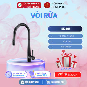 Vòi rửa bát Eurogold EUF219DR inox 304 phủ nano màu đen vòi dây rút 1 nóng 1 lạnh thiết kế hiện đại