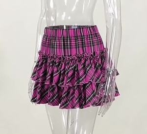 Pink Skirt Japanese College Style Youth Girl Plaid Skirt Female High Waist Slim Lolita Cosplay Skirt Goth Skirt