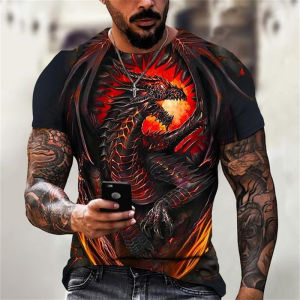 [Local Stock] VCC Fashion 3D Dragon Printed T Shirt For Men Hip Hop Trend Harajuku Streetwear Casual O-neck Short Sleeve Loose Tops Summer Clothes