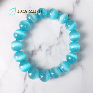 Vòng tay phong thủy đá Mắt Mèo xanh biển size hạt 11.8 li thanh lịch cho mệnh Mộc Hỏa Thủy | Hoa Minh Gem