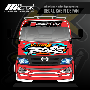 STIKER PRINTING BISMILLAH KACA ATAS + KABIN DEPAN DUTRO DYNA CANTER ELF