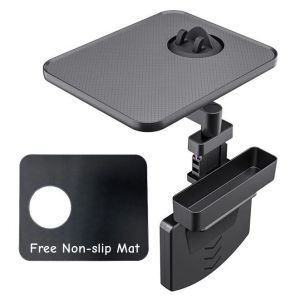 Universal Car Seat Gap Mount 360° Rotating Table Tray Adjustable Height Cup Holder Tray Phone Holder Dining Work Desk With Side Storage Box Meja Kereta
