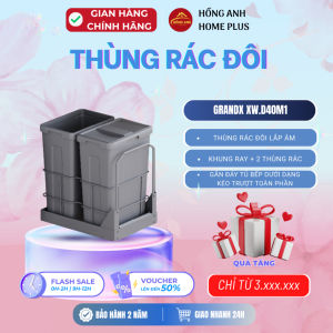 Thùng rác đôi âm tủ GrandX XW.D40M1 ray trượt giảm chấn cho tủ bếp dưới rộng khoảng 400mm hiện đại