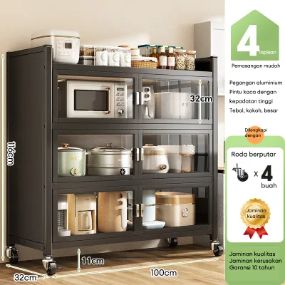 Rak Dapur Rak Oven Microwave Lemari Dapur Lemari Piring Multi-layer Rak Kabinet Dapur Dengan Pintu