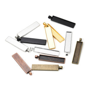 5Pcs/lot Rectangle Blank Pendant Settings Cabochon Tray Bezel Blank Base Fit Cabochon Cameo DIY for Necklace Jewelry Making