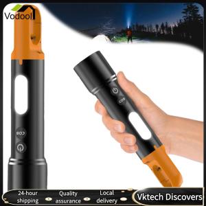 【Vodool】 Mini Flashlight High Brightness Torch USB Rechargeable Portable LED COB Flashlight Zoomable 4+4 Modes for Camping Hiking