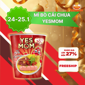 Thêm 20% Xúc Xích - Thùng 24 ly Mì Bò Cải Chua Yes Mom Có Xúc Xích 79.2g/ly