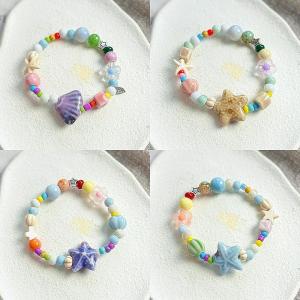 [fenggongshuode] Colorful Ceramic Shell Starfish Beaded Bracelet For Women Boho Fish Beads Braided Rope Chain Beach Party Jewelry