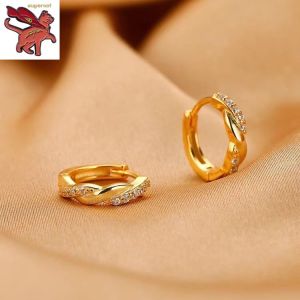 18K Saudi Gold Earrings Nasasangla Pawnable 100% Original Diamond Circular Hoop for Women Gift Hypoallergenic Non Tarnish – Philippines Hot Sale