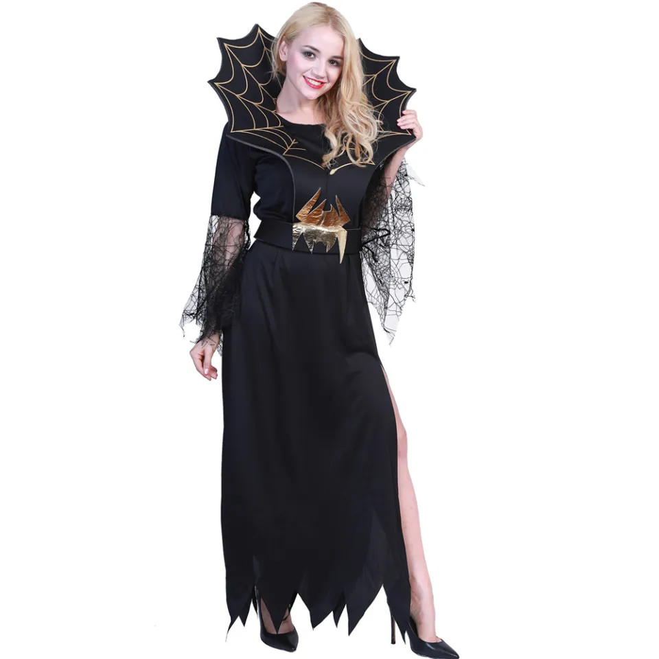 Women Spider Witch Vampire Long Dress Adult Gothic Halloween Costumes