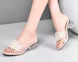 Sepatu Wanita/Sandal Wanita Hak Kaca Oval Mika Transfaran Pita/Sandal Andin/Kekinian/Sandal Viral