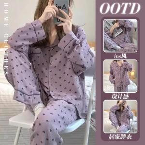Purple Hearts Sweet Wind Loungewear Spring Autumn Long-sleeved Pajamas Womens Pyjamas Women Lingerie Young Girls Pajama Set Pj