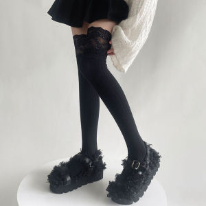 อุ่นขาสำหรับฤดูใบไม้ผลิผู้หญิงฤดูใบไม้ร่วงซิลิโคนด้านบนยกถุงน่องสูงต้นขาถุงเท้าไนลอนยืดยืด